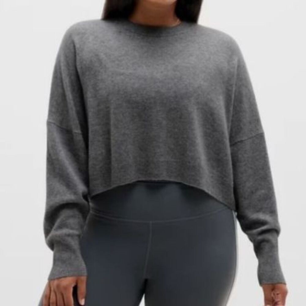 Athleta Luxe Wool Cashmere Crew Sweater Gray XL NWT Cropped Boxy